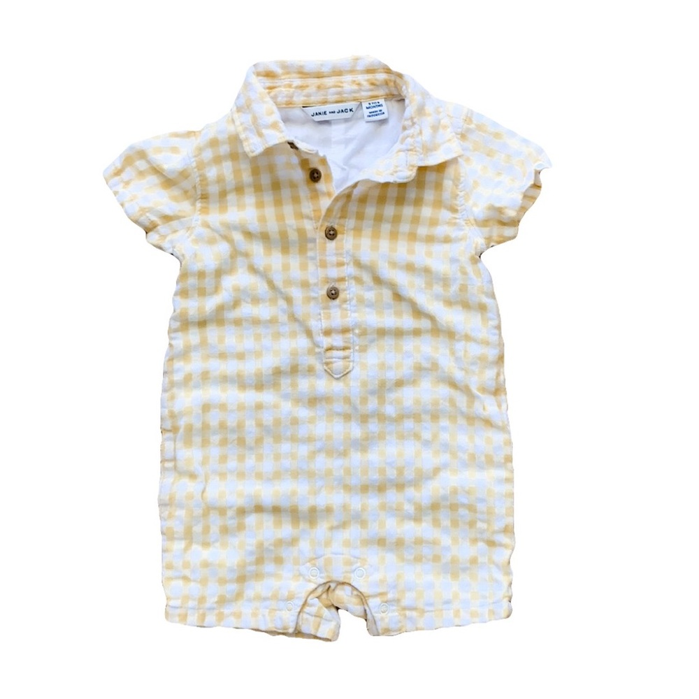 Janie and Jack Yellow and White Checkered Romper